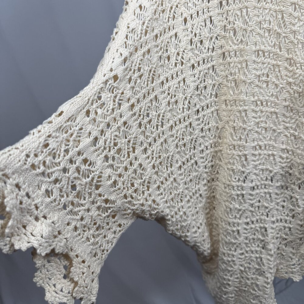 MODA International Cream Crochet Cardigan Waterfall Drape and Open Front OneSize - Picture 4 of 5